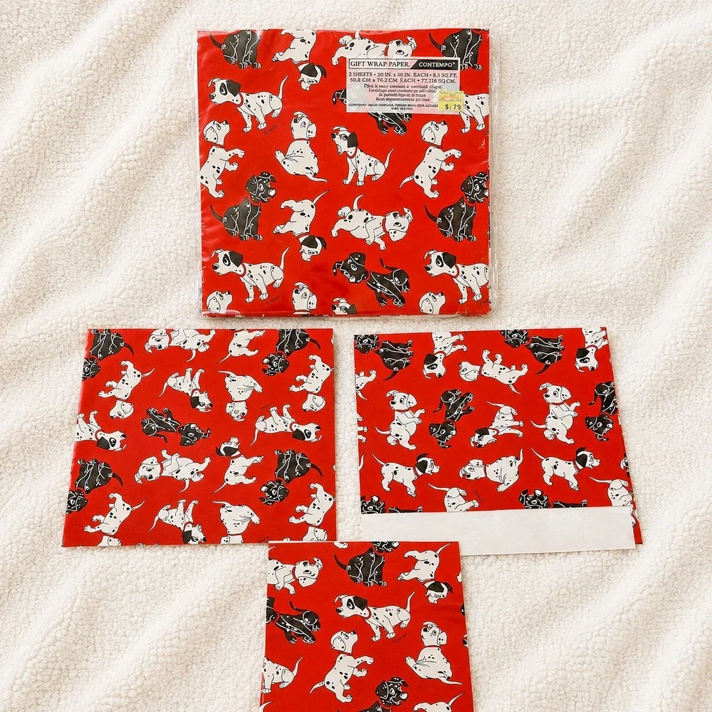 Disney 101 Dalmatians Gift Wrap Paper Vintage 90s Contempo 20x30 Lot NOS